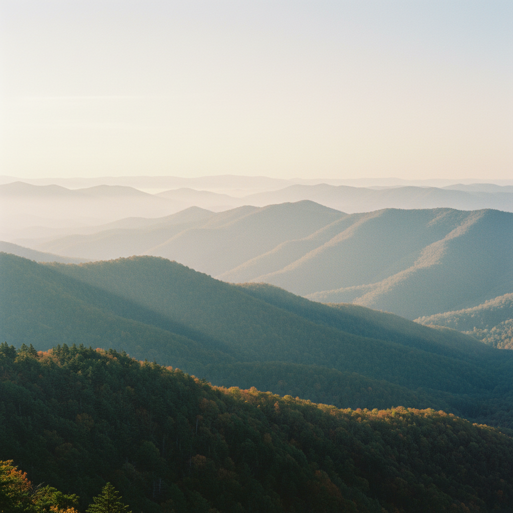 Misty layers of the Great Smoky Mountains in soft morning light